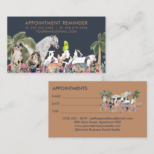 Palm Tree Farm Animal Cat Dog Bird Pet Ernennung Visitenkarte (Vorne/Hinten)