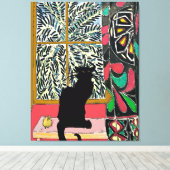 Palm Tree Fenster mit schwarzer Katze Leinwanddruck (Insitu (Holzboden))