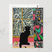 Palm Tree Fenster mit schwarzer Katze Postkarte (Vorne/Hinten)