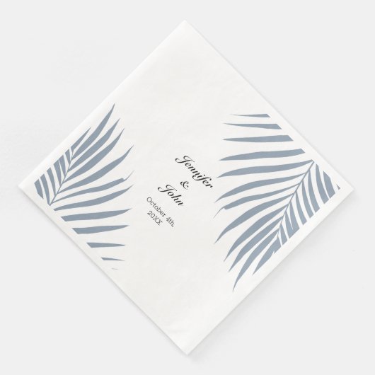 Palm Tree Foliage Dusty Blue Blätter Coole Hochzei Serviette (Ecke)