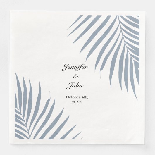 Palm Tree Foliage Dusty Blue Blätter Coole Hochzei Serviette (Vorderseite)