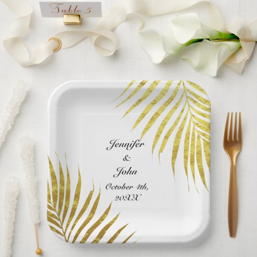 Palm Tree Foliage Gold Foil Blätter Coole Hochzeit Pappteller (Hochzeit)