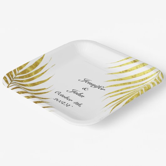 Palm Tree Foliage Gold Foil Blätter Coole Hochzeit Pappteller (Gewinkelt)