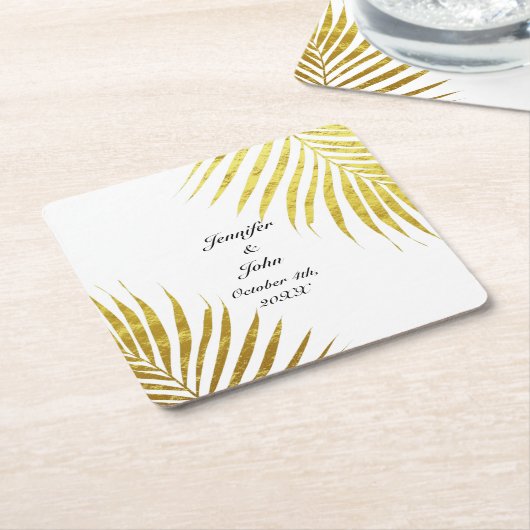 Palm Tree Foliage Gold Foil Blätter Coole Hochzeit Rechteckiger Pappuntersetzer (angewinkelt)