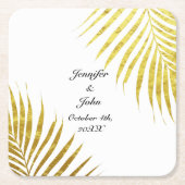 Palm Tree Foliage Gold Foil Blätter Coole Hochzeit Rechteckiger Pappuntersetzer (Vorderseite)