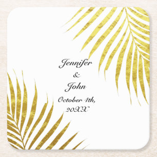 Palm Tree Foliage Gold Foil Blätter Coole Hochzeit Rechteckiger Pappuntersetzer