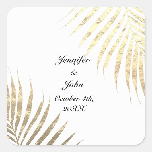 Palm Tree Foliage Gold Foil Blätter Hochzeiten 202 Quadratischer Aufkleber (Vorderseite)