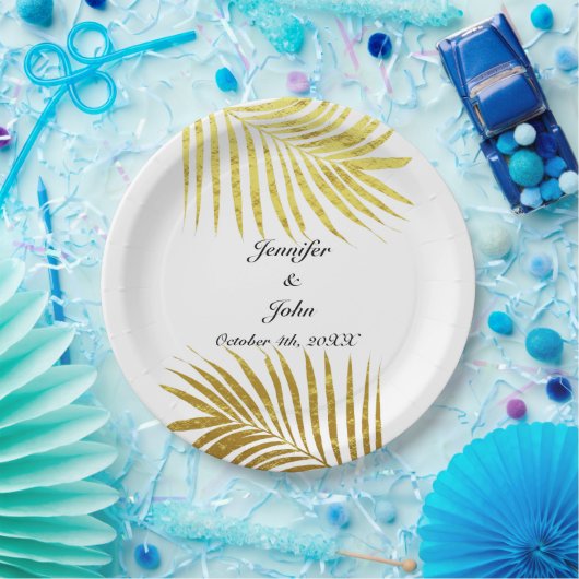 Palm Tree Foliage Gold Foil Blätter Hochzeiten Wei Pappteller (Party)