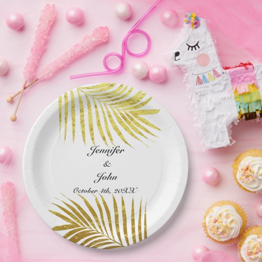 Palm Tree Foliage Gold Foil Blätter Hochzeiten Wei Pappteller (Party)