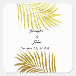 Palm Tree Foliage Gold Foil Blätter Hochzeiten Wei Quadratischer Aufkleber
