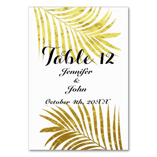 Palm Tree Foliage Gold Foil Blätter Hochzeiten Wei Tischnummer (Rückseite)