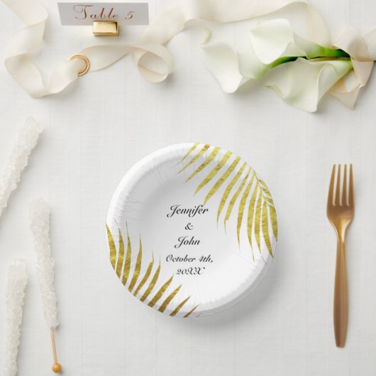 Palm Tree Foliage Gold Foil Blätter Niedliche Hoch Pappteller (Hochzeit)