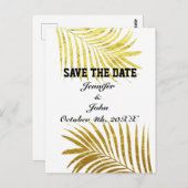 Palm Tree Foliage Gold Foil Blätter Save the Date Postkarte (Vorne/Hinten)
