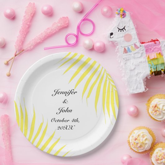 Palm Tree Foliage Lemon Gelbe Blätter Hochzeiten Pappteller (Party)