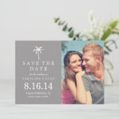Palm Tree Foto Hochzeit Save the Date (grau) (Stehend Vorderseite)