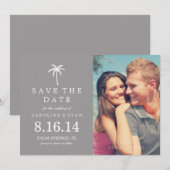 Palm Tree Foto Hochzeit Save the Date (grau) (Vorne/Hinten)
