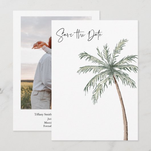 Palm Tree Foto Tropical Beach Wedding Save The Date (Vorne/Hinten)
