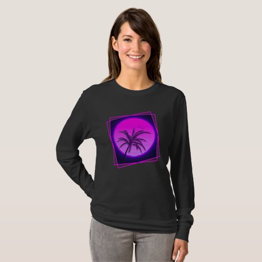 Palm Tree Frame Synthwave Vaporwave 80s Nostalgia  T-Shirt (Vorne ganz)