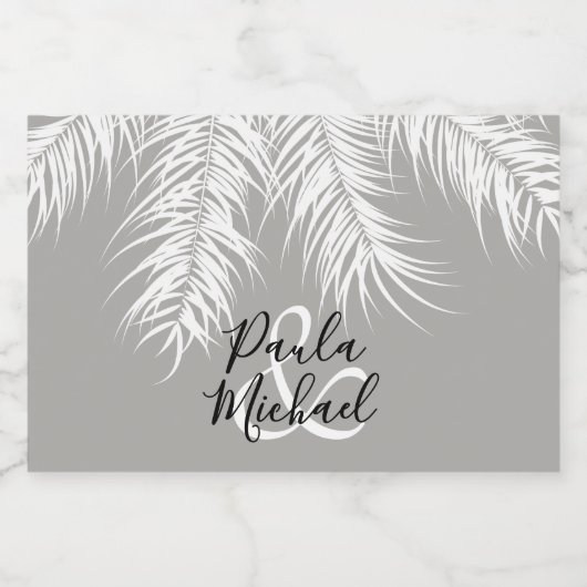 Palm Tree Fronds auf Silver Mini Schaumweinetikett (Einzelnes Label)