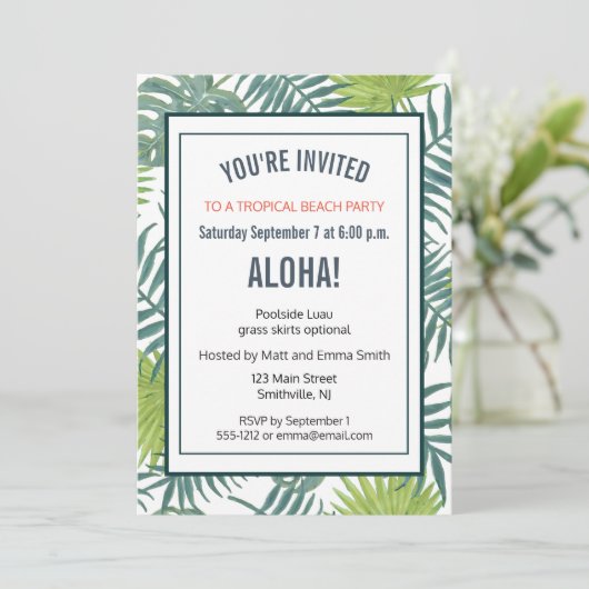Palm Tree Fronds malen hawaiisch Einladung (Stehend Vorderseite)