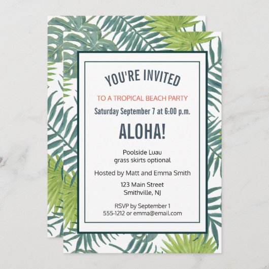 Palm Tree Fronds malen hawaiisch Einladung (Vorne/Hinten)