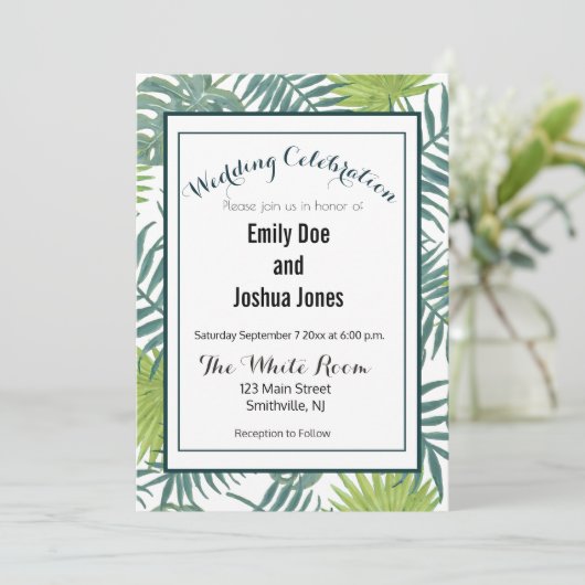 Palm Tree Fronds malen hawaiisch Einladung (Stehend Vorderseite)