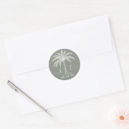 Palm Tree für kundenspezifische Monogramm-Hochzeit Runder Aufkleber