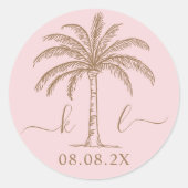Palm Tree für kundenspezifische Monogramm-Hochzeit Runder Aufkleber (Vorderseite)