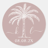 Palm Tree für kundenspezifische Monogramm-Hochzeit Runder Aufkleber (Vorderseite)