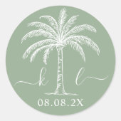 Palm Tree für kundenspezifische Monogramm-Hochzeit Runder Aufkleber (Vorderseite)