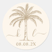 Palm Tree für kundenspezifische Monogramm-Hochzeit Runder Aufkleber (Vorderseite)