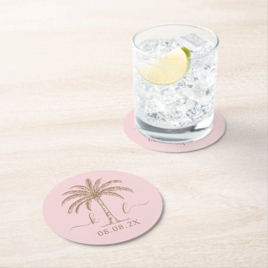 Palm Tree für kundenspezifische Monogramm-Hochzeit Runder Pappuntersetzer (Vor Ort)