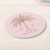 Palm Tree für kundenspezifische Monogramm-Hochzeit Runder Pappuntersetzer (Angewinkelt)