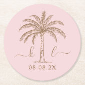 Palm Tree für kundenspezifische Monogramm-Hochzeit Runder Pappuntersetzer (Vorderseite)