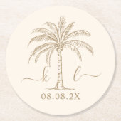 Palm Tree für kundenspezifische Monogramm-Hochzeit Runder Pappuntersetzer (Vorderseite)