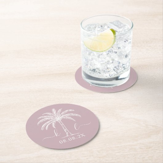 Palm Tree für kundenspezifische Monogramm-Hochzeit Runder Pappuntersetzer (Vor Ort)