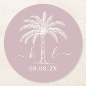 Palm Tree für kundenspezifische Monogramm-Hochzeit Runder Pappuntersetzer (Vorderseite)