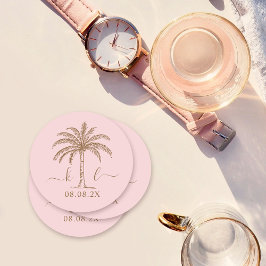 Palm Tree für kundenspezifische Monogramm-Hochzeit Runder Pappuntersetzer