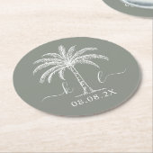 Palm Tree für kundenspezifische Monogramm-Hochzeit Runder Pappuntersetzer (Angewinkelt)