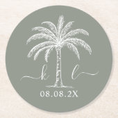 Palm Tree für kundenspezifische Monogramm-Hochzeit Runder Pappuntersetzer (Vorderseite)