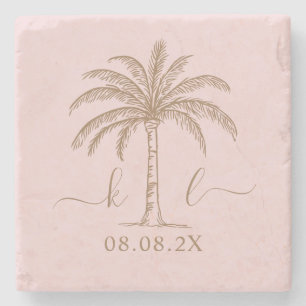 Palm Tree für kundenspezifische Monogramm-Hochzeit Steinuntersetzer