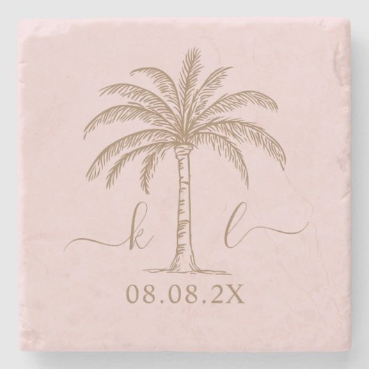 Palm Tree für kundenspezifische Monogramm-Hochzeit Steinuntersetzer (Vorderseite)