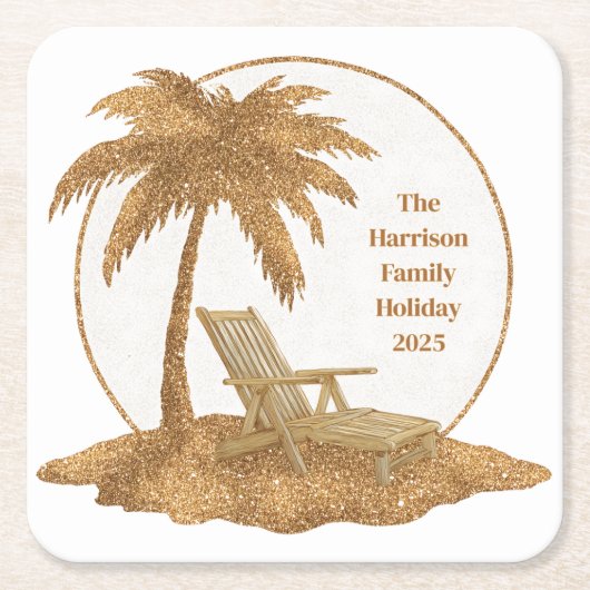Palm Tree Gold Glitzer mit benutzerdefiniertem Tex Rechteckiger Pappuntersetzer (Vorderseite)