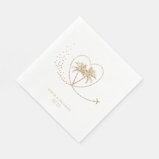 Palm Tree Gold Tropical Hochzeit in Urlaubsort Serviette (Ecke)