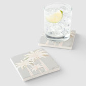 Palm Tree Gray Green White Modern Tropical Steinuntersetzer (Seitenansicht)