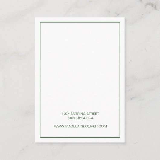 Palm Tree Green Modern Display Business Card Visitenkarte (Rückseite)