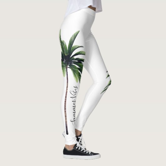 Palm Tree Green White Summer Vibes Fashion Womens Leggings (Rechts)