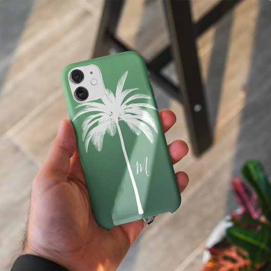 Palm Tree Green White Tropical Elegant Monogram Case-Mate iPhone Hülle