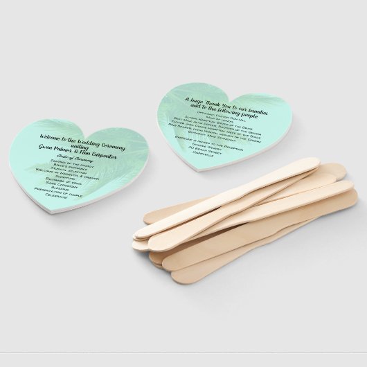 Palm Tree Heart Shaped Wedding Fan Programm Fächer (Non-assembled)