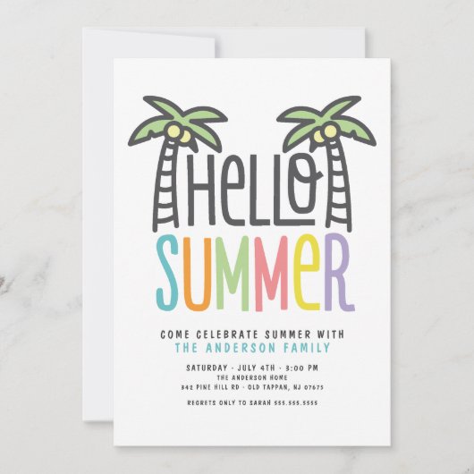 Palm Tree Hello Summer Einladung (Vorderseite)